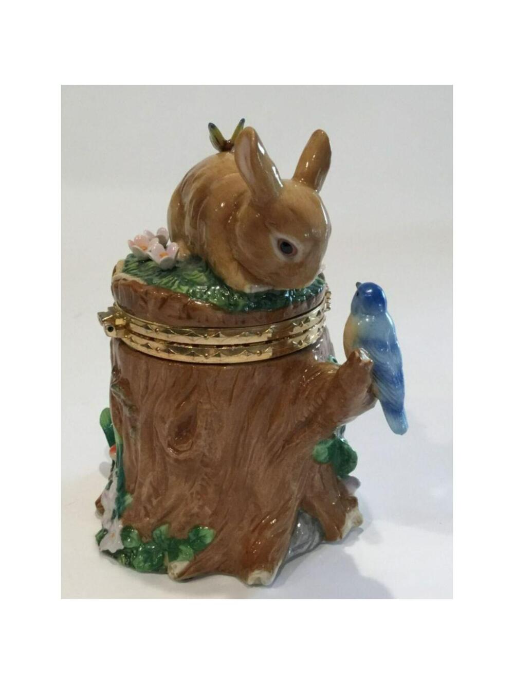 CWC Ceramic Tree Stump Trinket Box with Bunny Rabbit, Bird & Butterfly - Picture 5 of 8